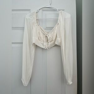 Cropped flowy off white top